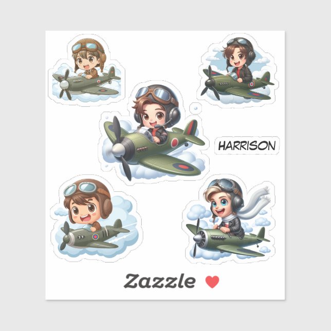 Pegatina Set personalizado para niños de avión voladores (Hoja)