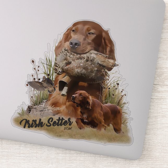 Pegatina Setter irlandés, caza de Woodcock, arte (Detalle)