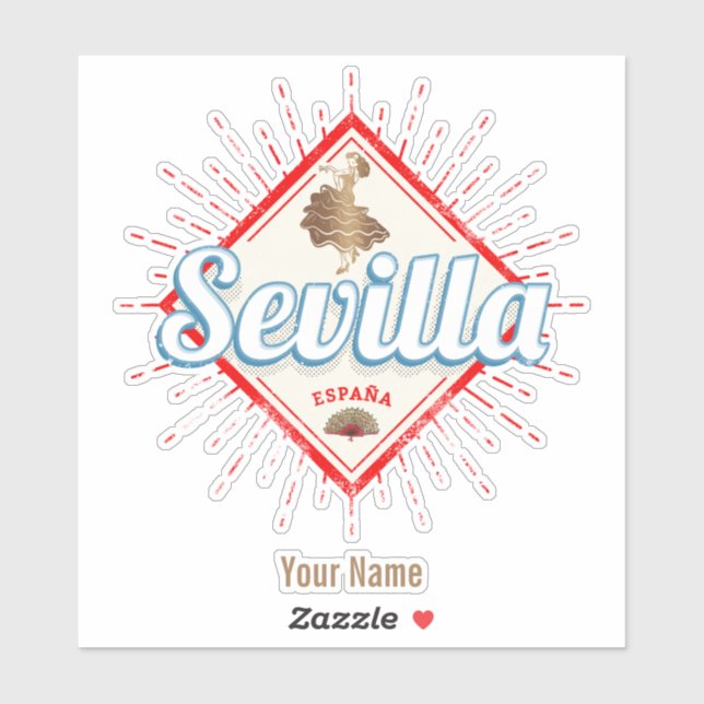 Pegatina Sevilla Andalucía España Retro Flamenco (Hoja)