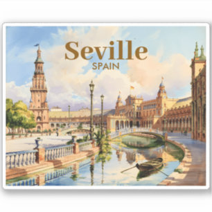 Pegatina Sevilla España Plaza de España acuarela personaliz