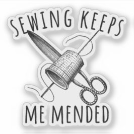 Pegatina Sewing Keeps Me Mended Vintage Scissors Fun