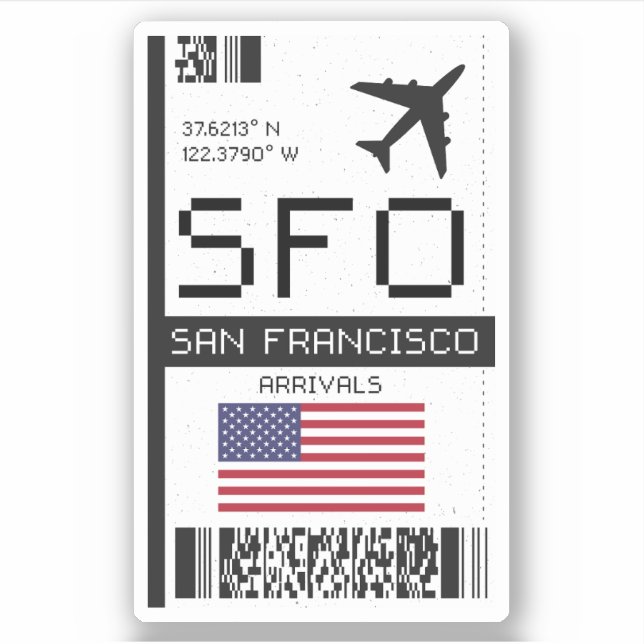 Pegatina SFO San Francisco, California Airport Boarding Pas (Anverso)