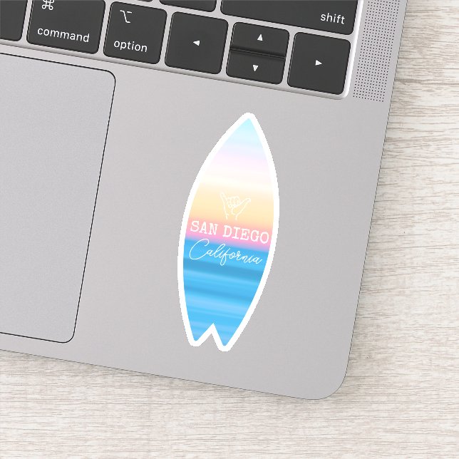 Pegatina Shaka Hand Rótulo San Diego Sunset Surf (Detalle)