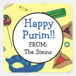 Pegatina Shaloch Manot Yellow Square personalizado