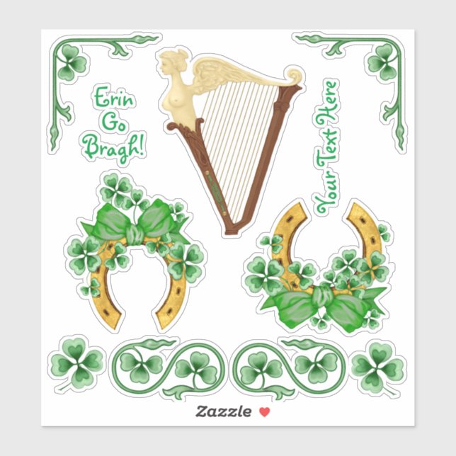 Pegatina Shamrock Horseshoy And Irish Harp Vinyl Set (Hoja)