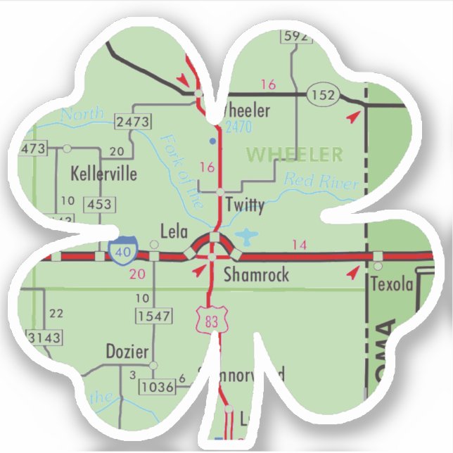 Pegatina Shamrock Texas Clover Map (Anverso)