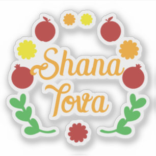 Pegatina Shana Tova Saludo con manzanas y granadas