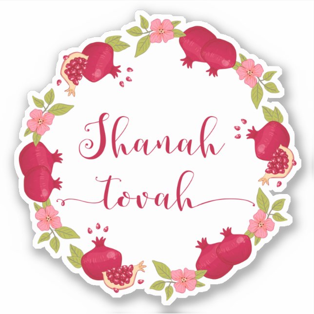 Pegatina Shanah Tovah Año Nuevo Flor de granada (Anverso)