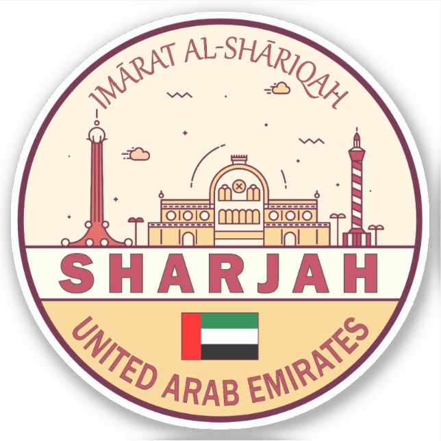 Pegatina Sharjah Emiratos Árabes Unidos City Skyline Emblem (Anverso)