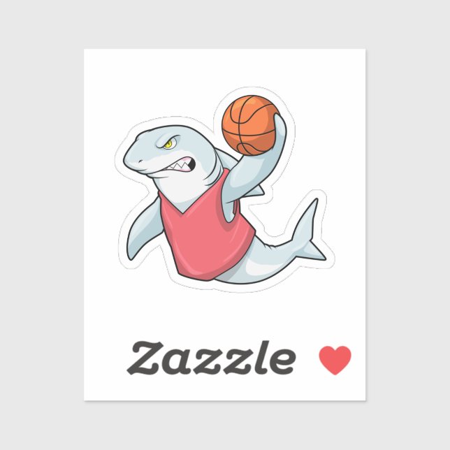 Pegatina Shark at Sports with Basketball (Hoja)