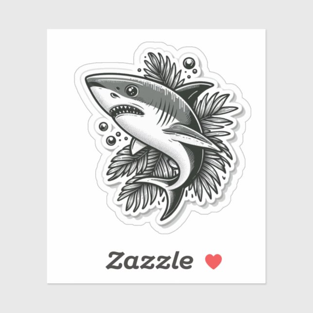 Pegatina Shark Drawing: Deep Water Sticker #3 (Hoja)