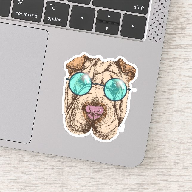 Pegatina Sharpei En Gafas De Sol (Detalle)