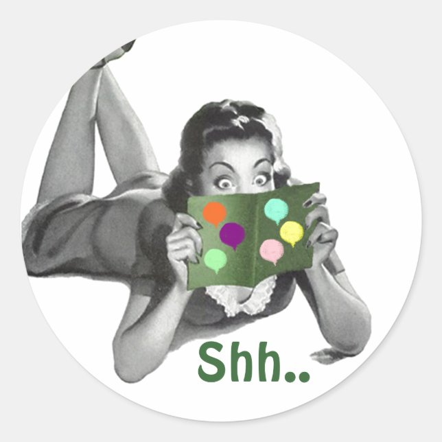 Pegatina Shh... Retro Lady Fun Sorprende Fiestas S (Anverso)