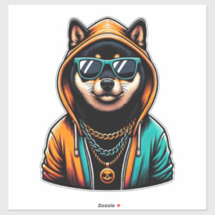 Pegatina Shiba Inu con sudadera de Streetwear
