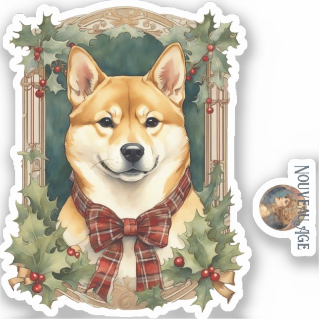 Pegatina Shiba Inu Dog Christmas Sticker (Anverso)