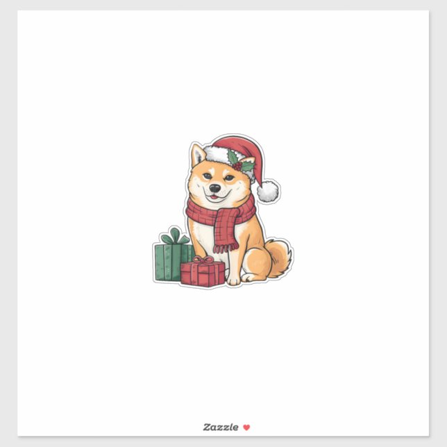 Pegatina Shiba Inu Navidades de perros vestidos como Santa  (Hoja)
