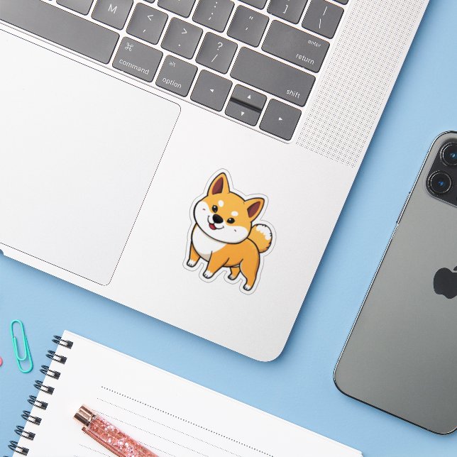 Pegatina Shiba Inu personalizado (Ordenado portátil con iPhone)
