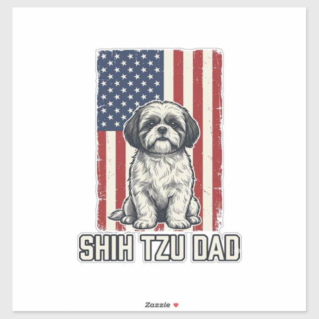Pegatina Shih Tzu Dad Patriotic Flag Vintage Dog Shirt_1 (Hoja)