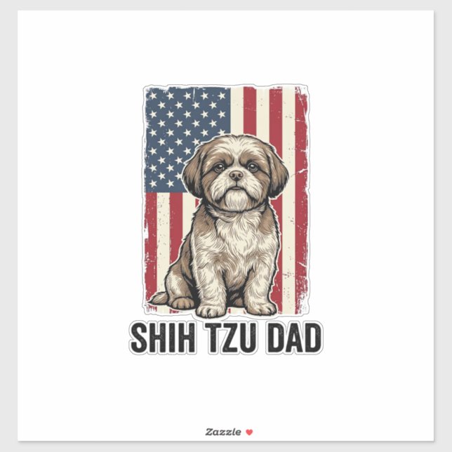 Pegatina Shih Tzu Dad Patriotic Vintage Dog Shirt Design_1 (Hoja)