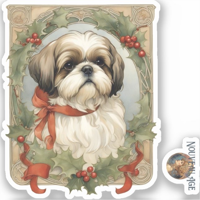 Pegatina Shih Tzu Dog Christmas Sticker (Anverso)
