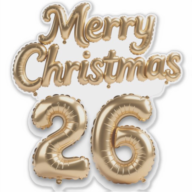 Pegatina Shiny Gold Foil Balloon Merry Christmas (Anverso)