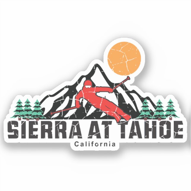 Pegatina Sierra Retro En La Esquí De Tahoe (Anverso)