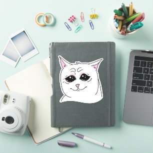 PEGATINA SIGMA TRISTE BLANCO CAT FACE ANIMAL