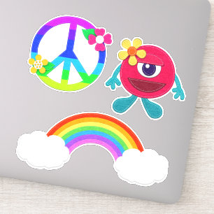 Pegatina Signo de paz arcoiris y monstruo bonito