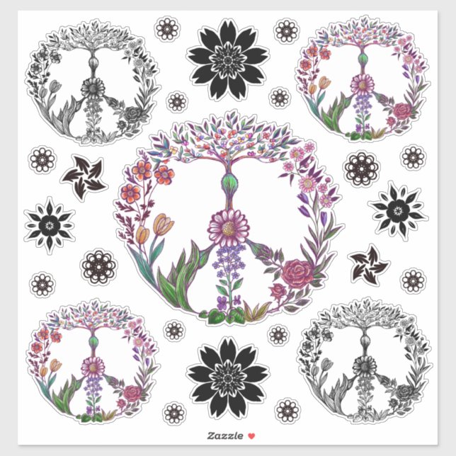Pegatina Signo de paz Boho elegante Girly Cute floral Bonit (Hoja)