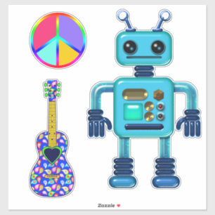 Pegatina Signo de paz de guitarra Aqua Robot Cute