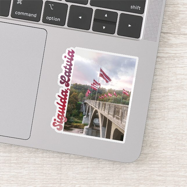 Pegatina Sigulda bridge photo, Latvia souvenir, laptop (Detalle)