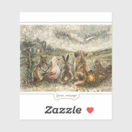 Pegatina Silent Watching Whimsical Farmhouse Animals