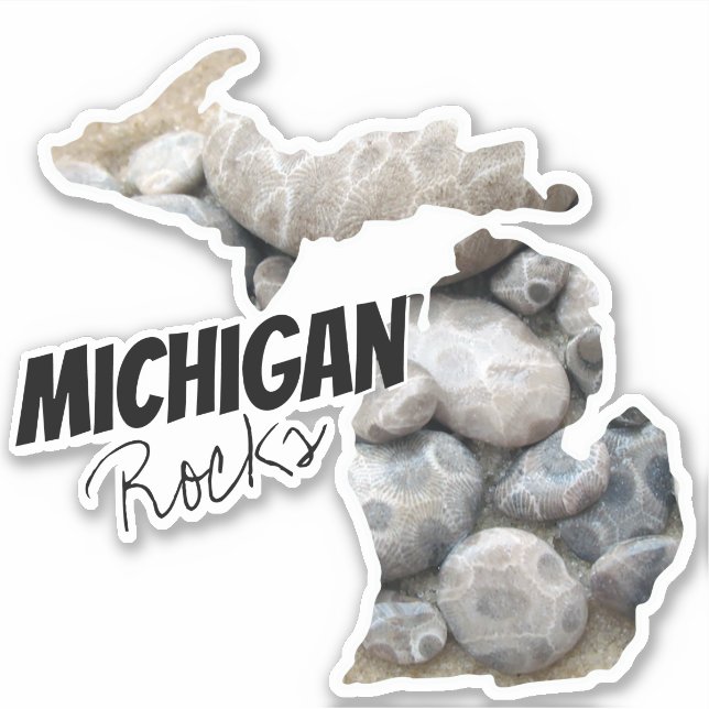 Pegatina ¡Silhouette de Michigan con Michigan Rocks! (Anverso)