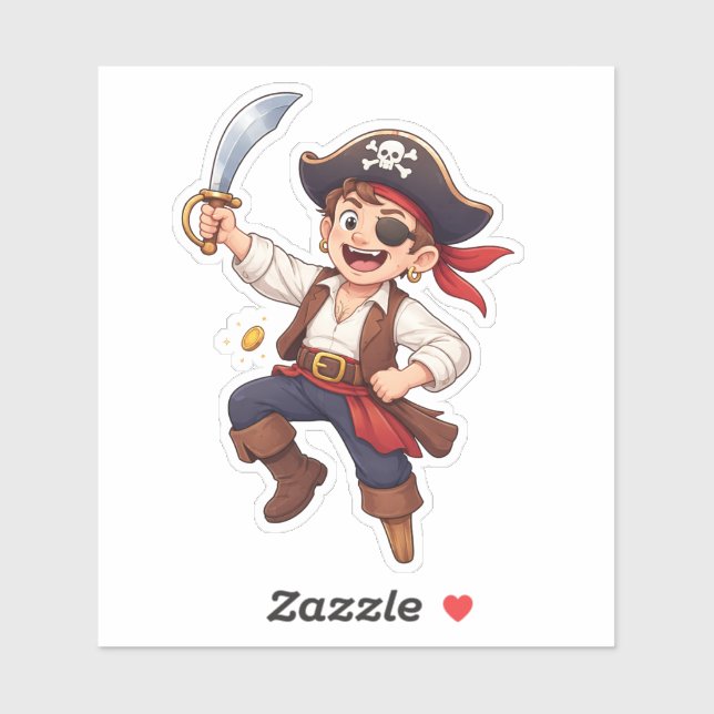 Pegatina Silly Cartoon Pirate Custom-Cut Vinyl Sticker (Hoja)