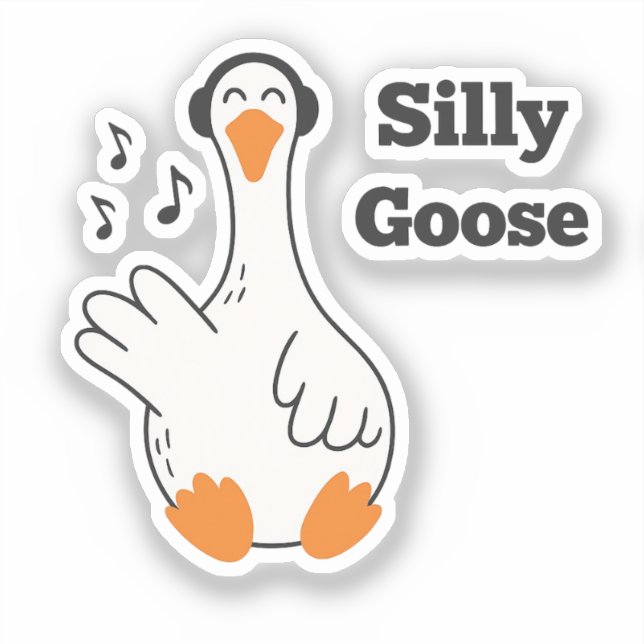 Pegatina Silly Goose Wearing Headphones – Cute Funny Goose (Anverso)