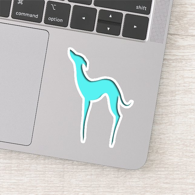 Pegatina Silueta azul turquesa de perro blanco de Greyhound (Detalle)
