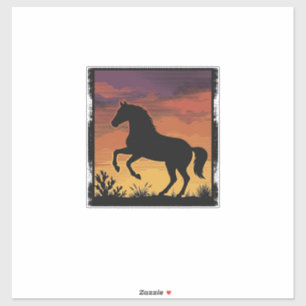 Pegatina Silueta de caballo de puesta de sol vintage grabad