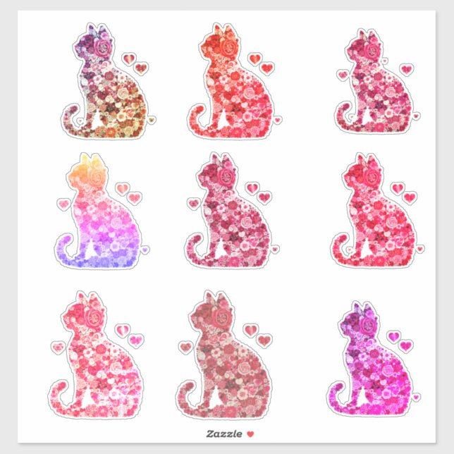 Pegatina Silueta de gato floral ArtFaux tela envuelta (Hoja)