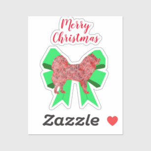 Pegatina Silueta de perro de Samoyage Green Bow Christmas S