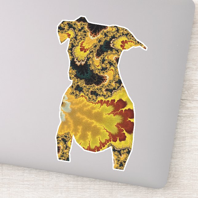 Pegatina Silueta de Perro Fractal Groovy Amarillo y Rojo (Detalle)