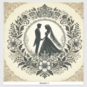 Pegatina Silueta elegante de una pareja de recién casados