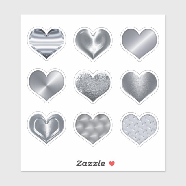 Pegatina Silver Hearts Faux Metallic Metalizado Set de 9 Lo (Hoja)