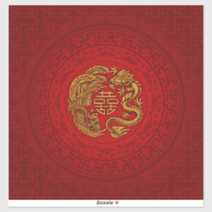 Pegatina Símbolo de felicidad doble con Phoenix y Dragon