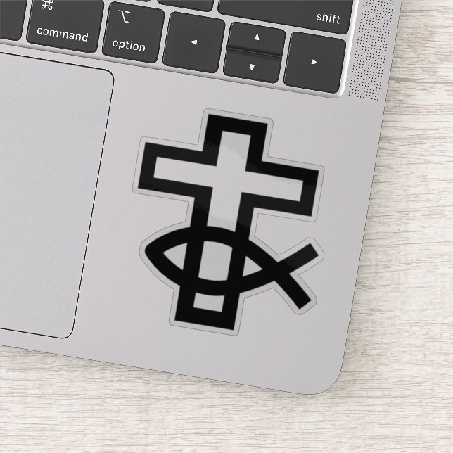 Pegatina Símbolo de la Cruz Cristiana y de los Peces de Ich (Detalle)