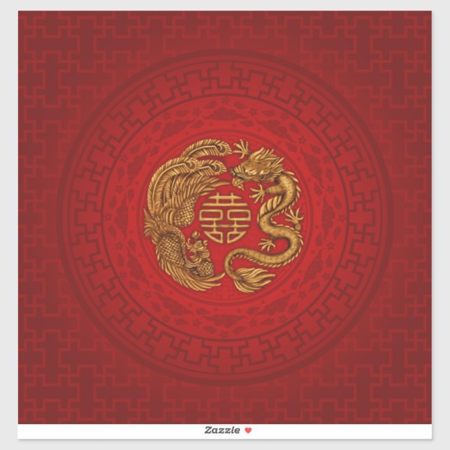 Pegatina Símbolo de la felicidad doble con Phoenix y Dragon (Hoja)