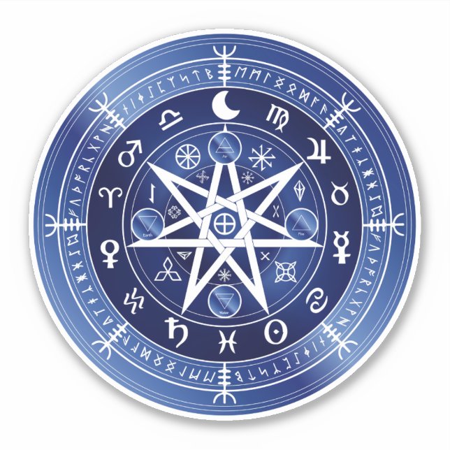 Pegatina Símbolo de mandala azul y blanca de protección de  (Anverso)