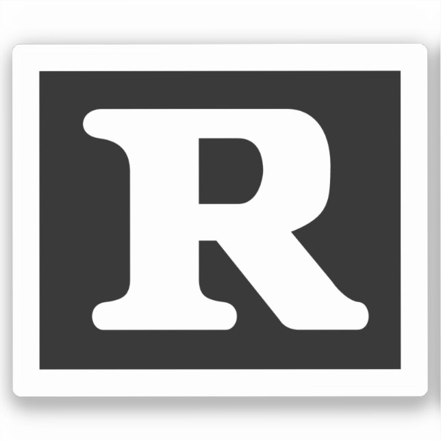 Pegatina Símbolo de restricción R con calificación divertid (Anverso)