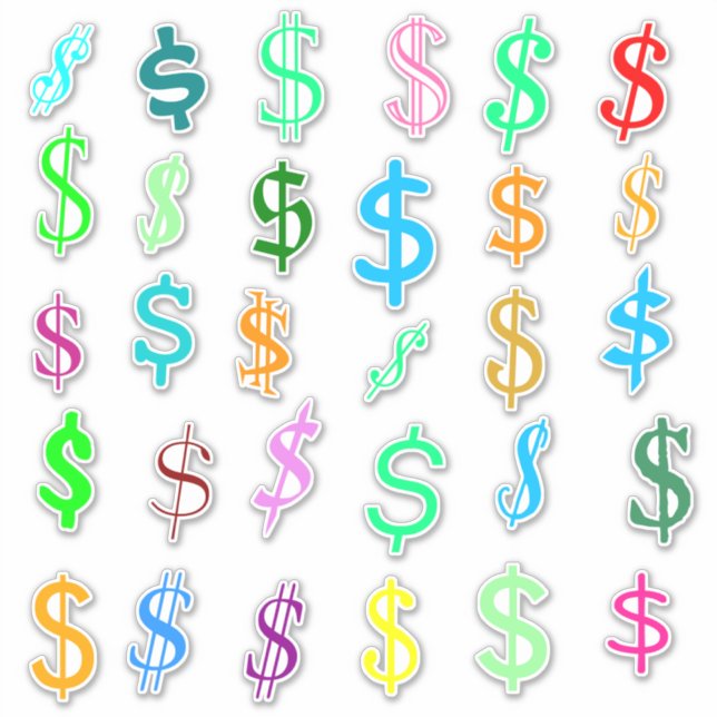 Pegatina Símbolos de Rótulo de Dólar Divertido ($) (Anverso)