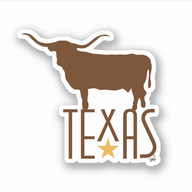 Pegatina Símbolos de Texas, Longhorn, café (Anverso)