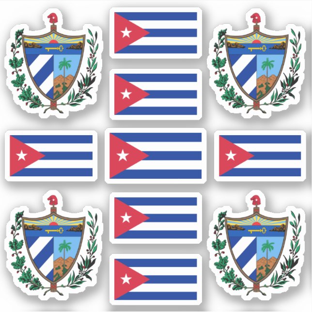 Pegatina Símbolos del estado cubano / escudo de armas y ban (Anverso)